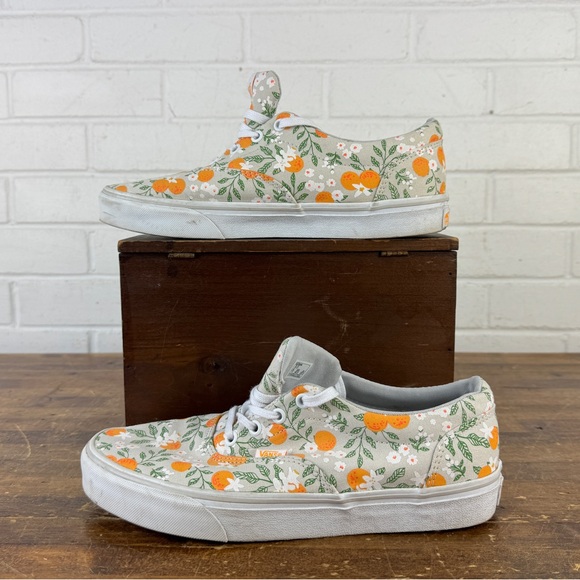 Vans White and Orange Floral Sneakers Women’s 9.5 - Picture 3 of 12